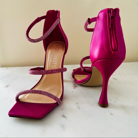 Coconuts by Matisse High Flared Heel Square Toe Rhinestone Strap Sandals Pumps - Picture 6 of 7